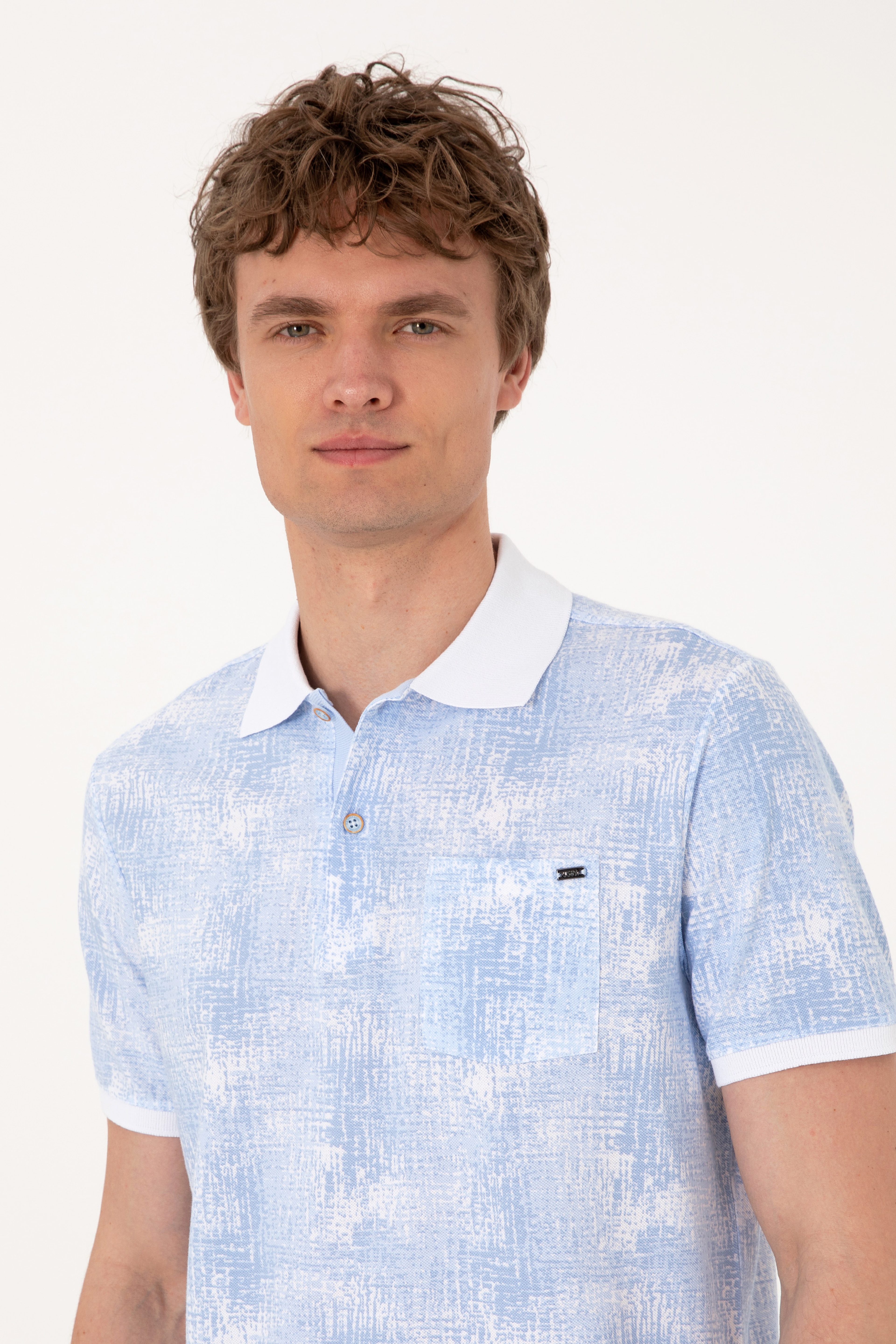 Erkek Regular Fit Polo Yaka Açık Mavi Tişört - Image 2