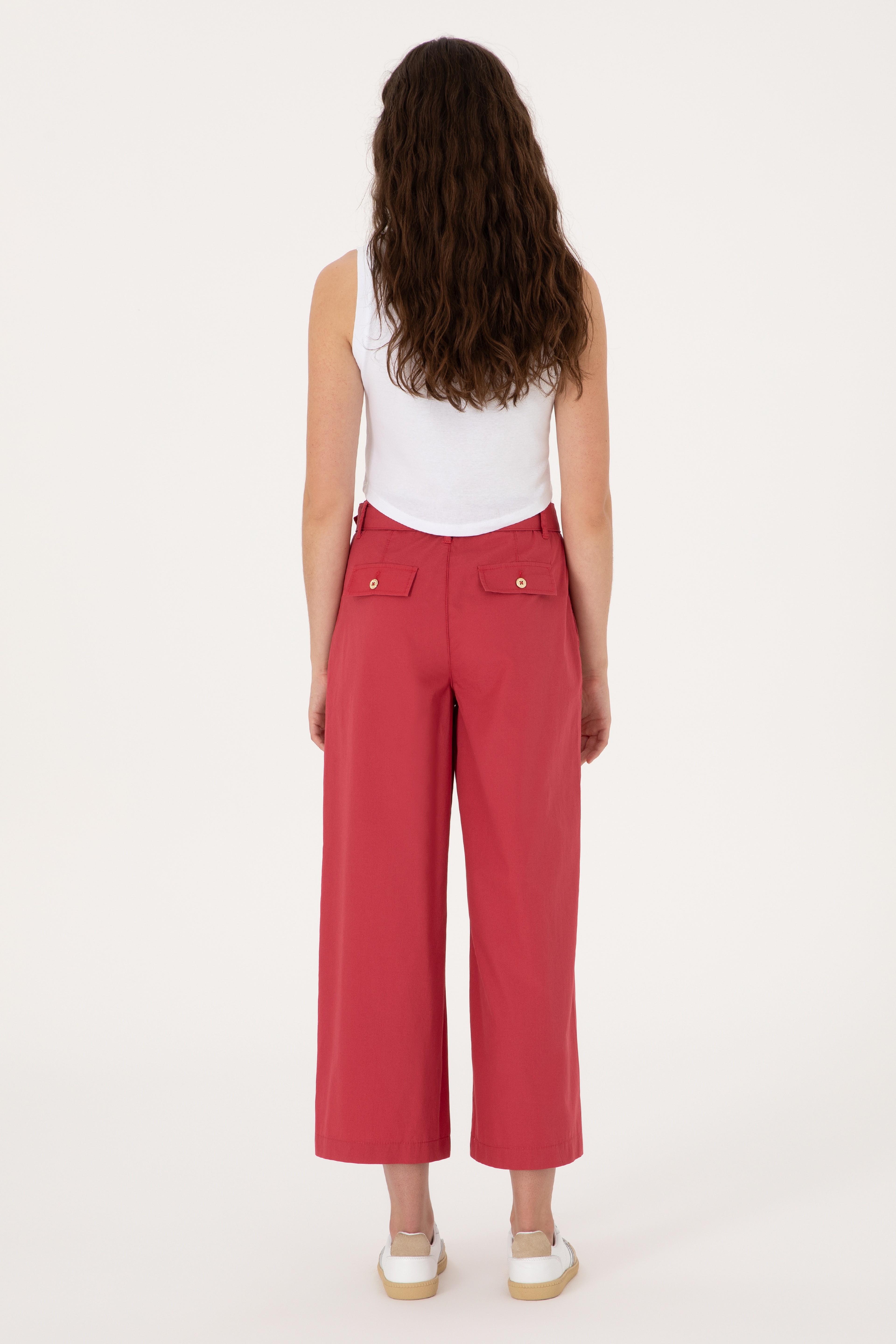 Kadın Vişne Flare Cropped Fit Kanvas Pantolon