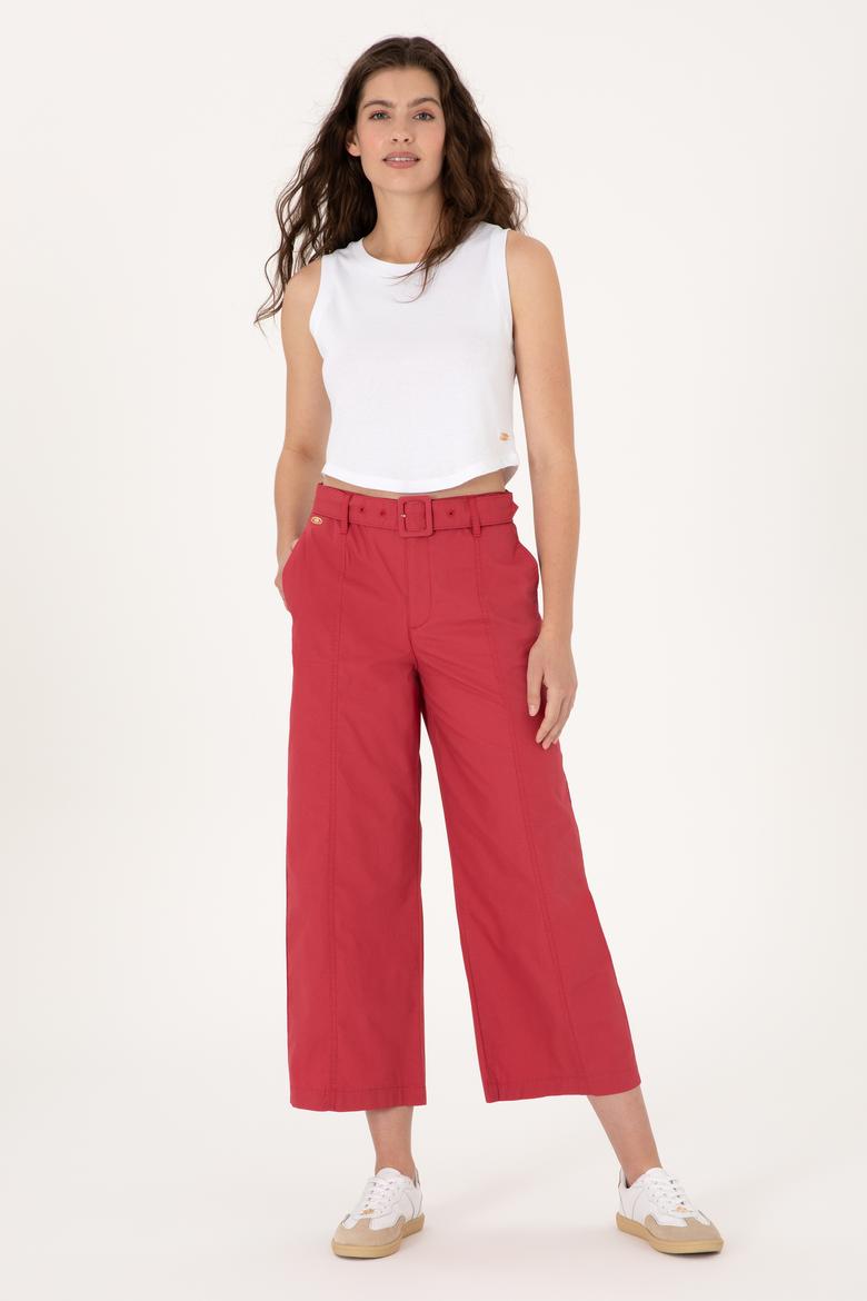 Kadın Vişne Flare Cropped Fit Kanvas Pantolon