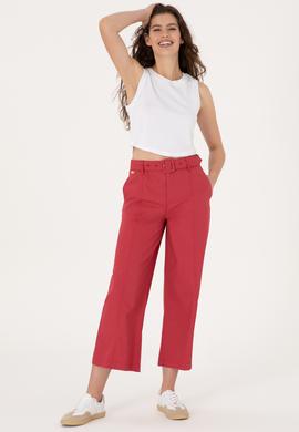 Kadın Vişne Flare Cropped Fit Kanvas Pantolon - 50300262029
