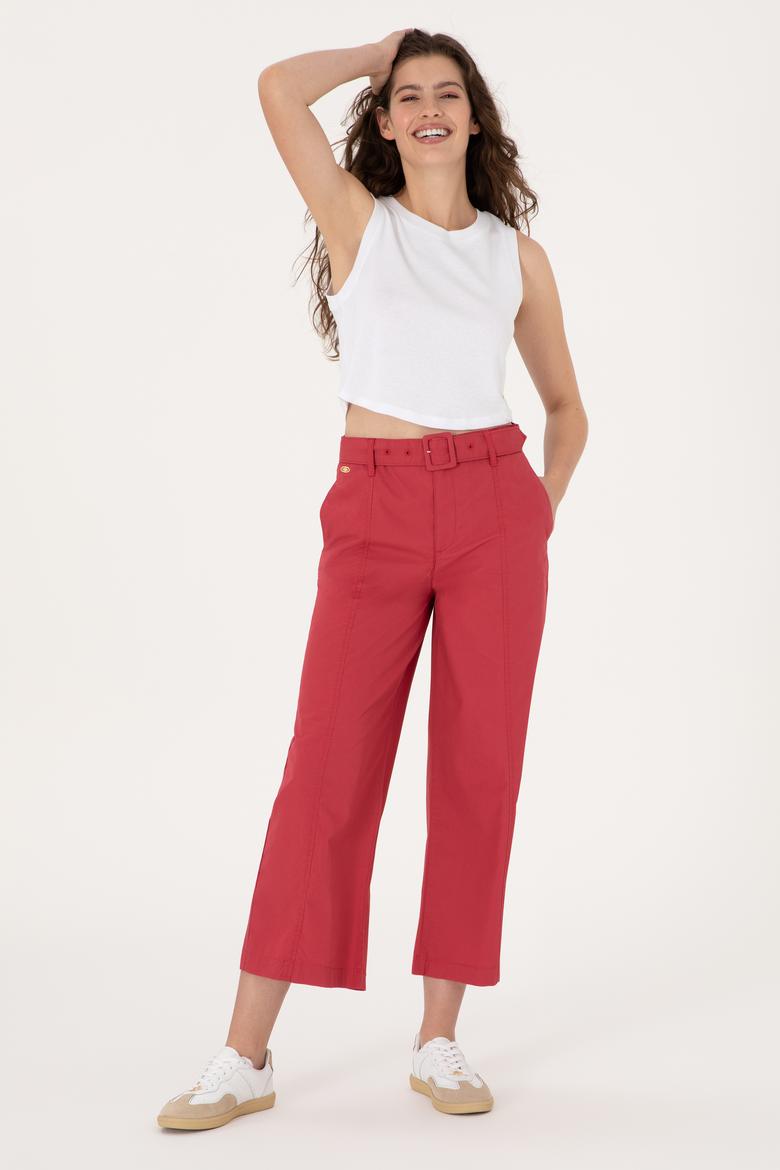Kadın Vişne Flare Cropped Fit Kanvas Pantolon - 50300262029