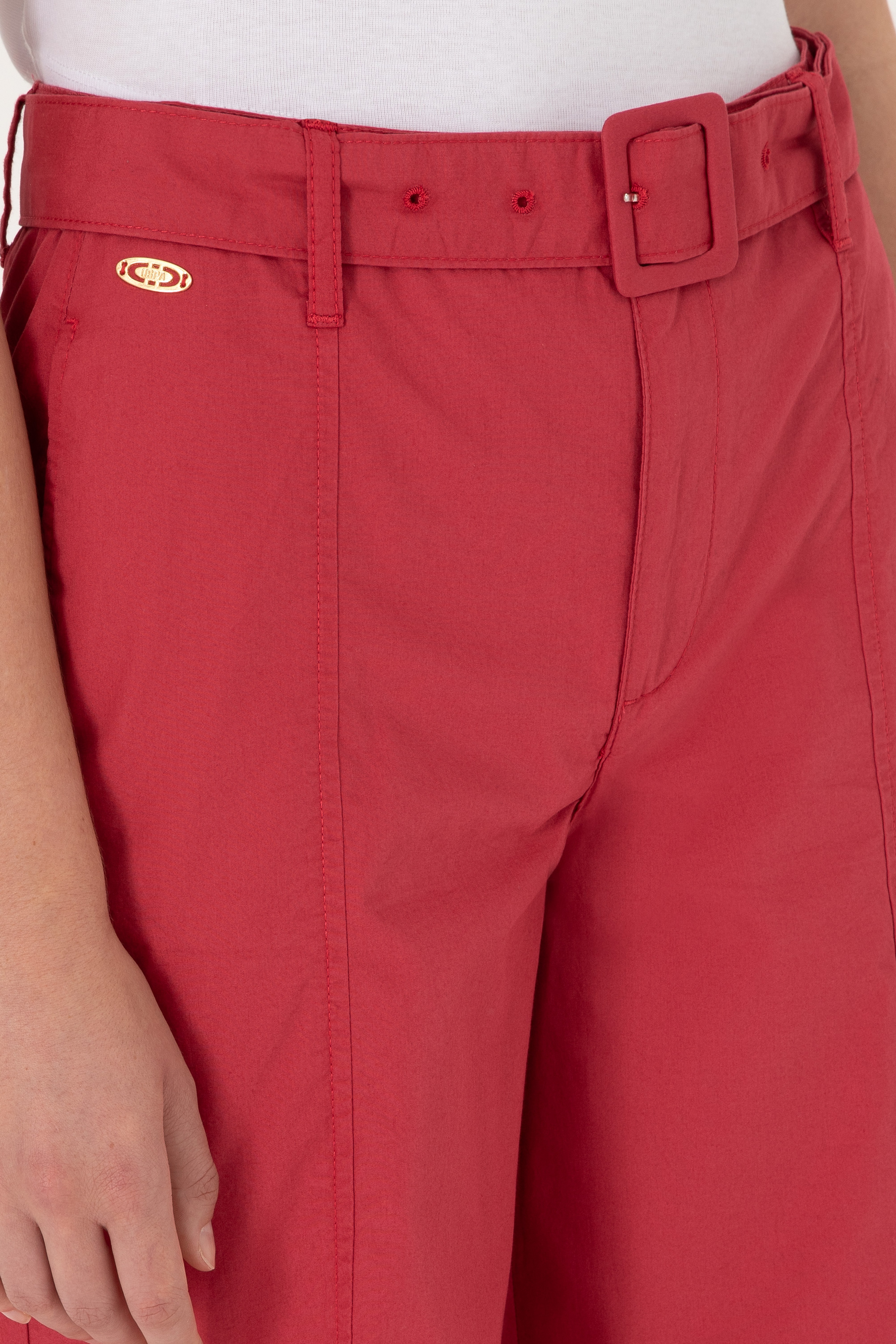 Kadın Vişne Flare Cropped Fit Kanvas Pantolon