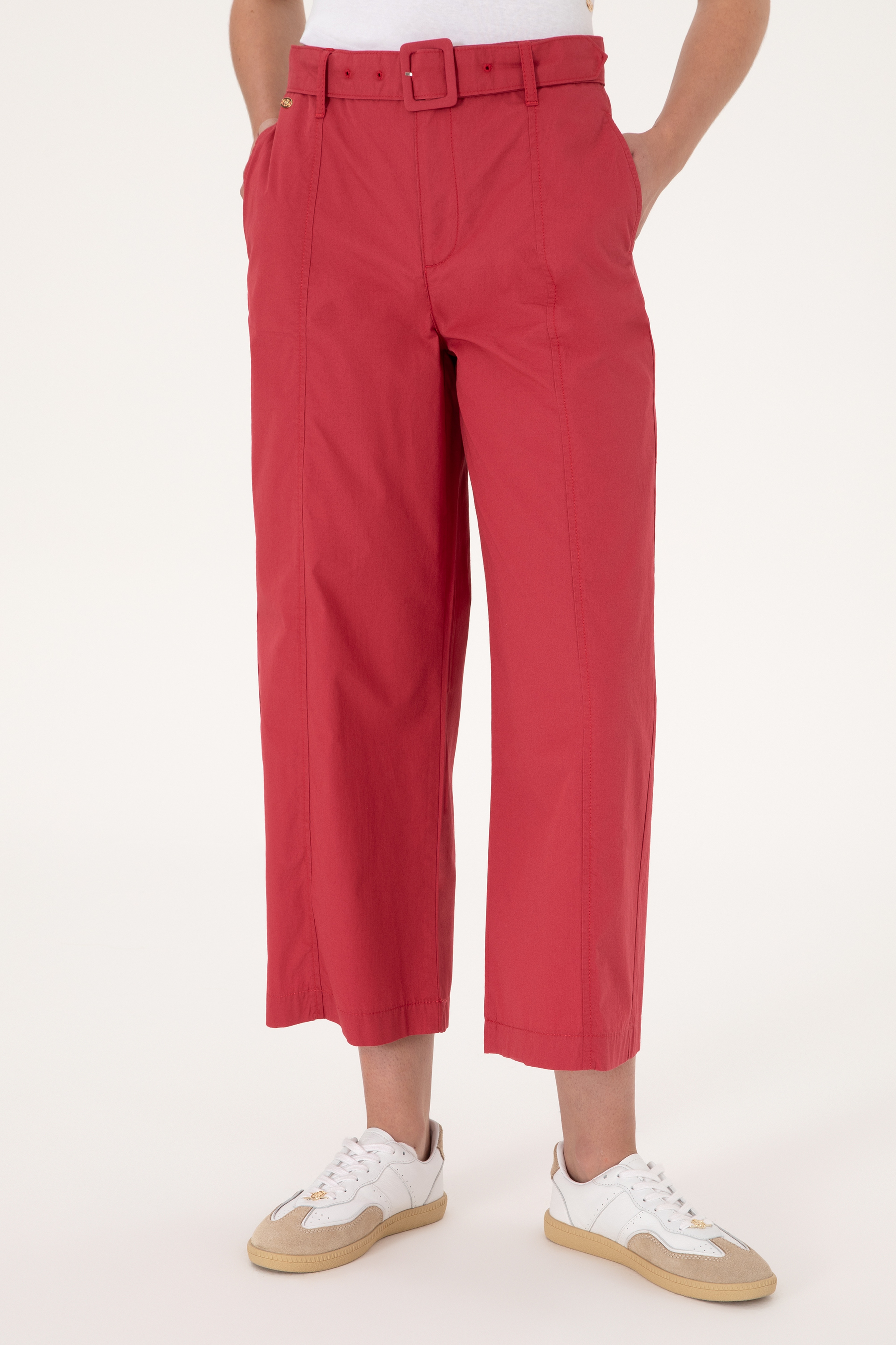 Kadın Vişne Flare Cropped Fit Kanvas Pantolon
