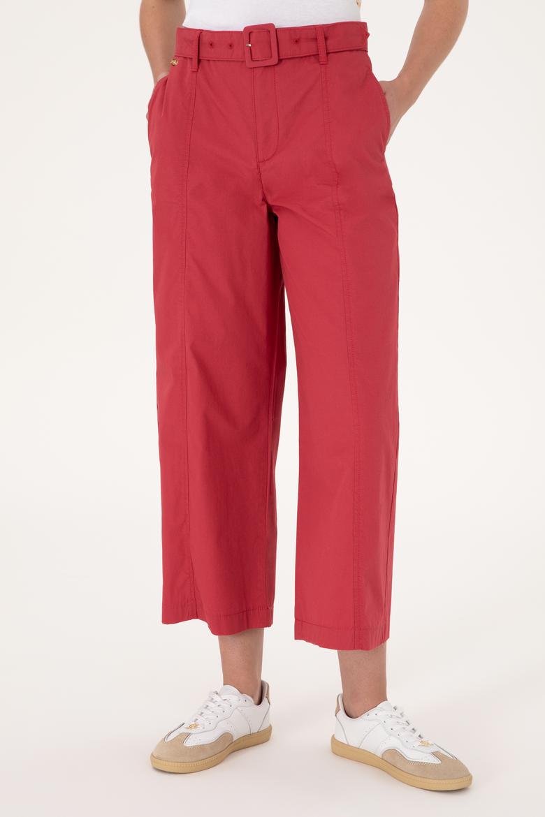 Kadın Vişne Flare Cropped Fit Kanvas Pantolon - 50300262029