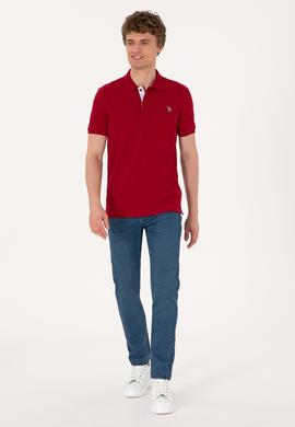 Erkek Slim Fit Polo Yaka Bordo Basic Tişört - 50310669076