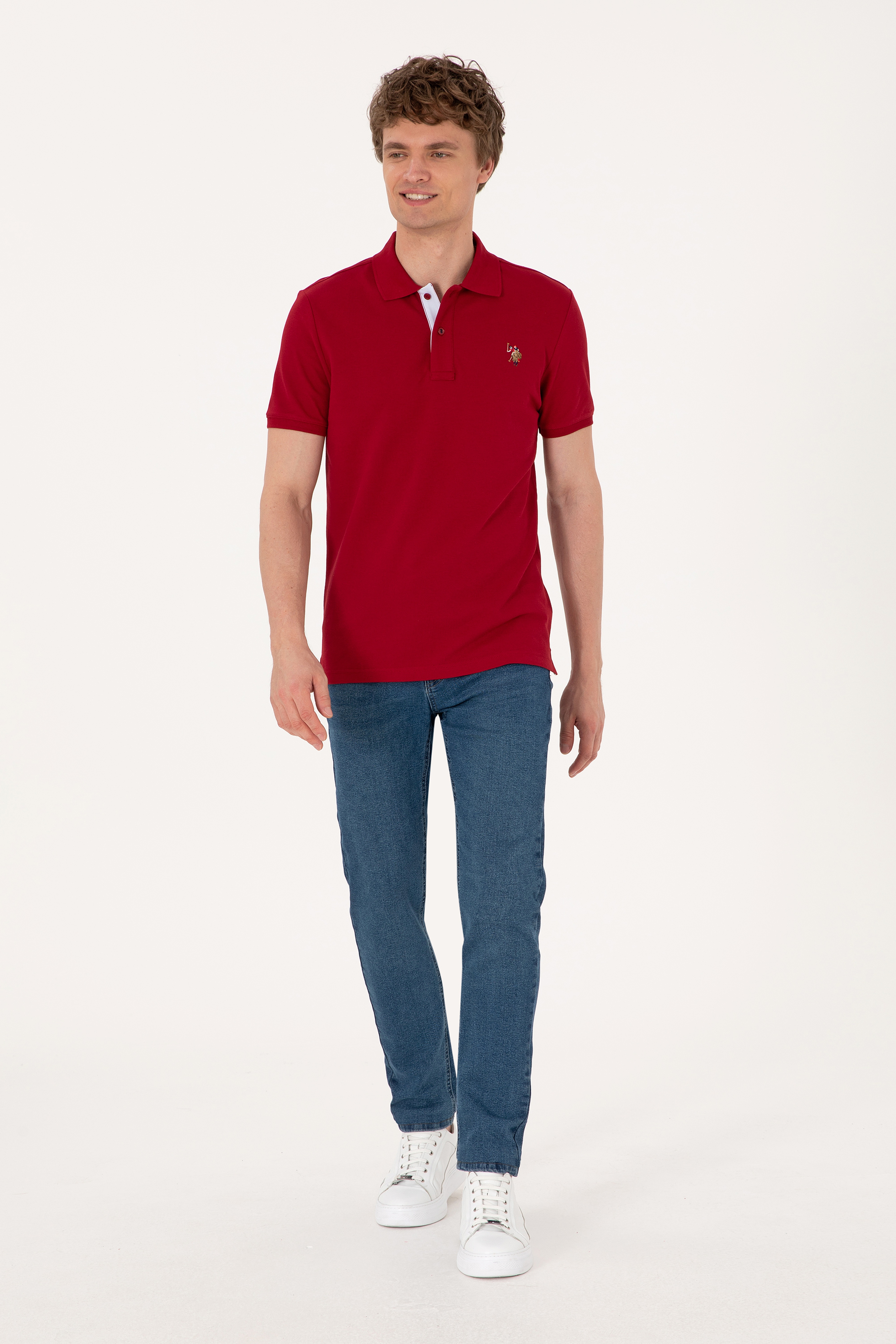 Erkek Slim Fit Polo Yaka Bordo Basic Tişört - Image 4