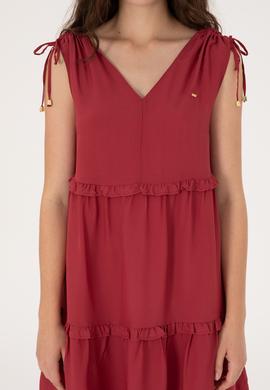 Kadın Vişne Mini Boy Dokuma Elbise - 50299166020