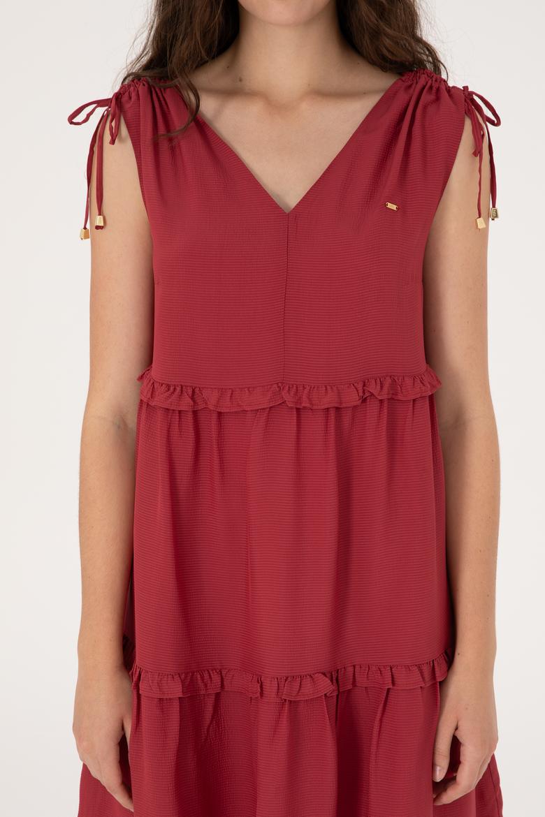 Kadın Vişne Mini Boy Dokuma Elbise - 50299166020