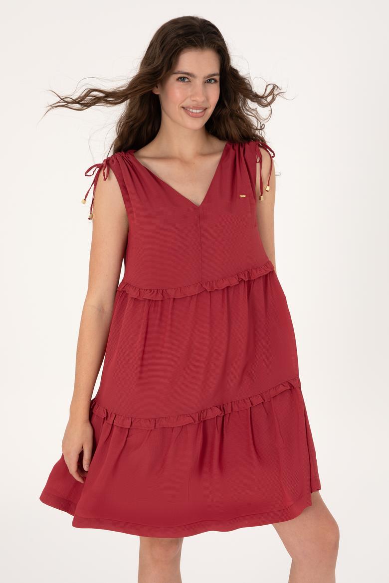 Kadın Vişne Mini Boy Dokuma Elbise - 50299166020