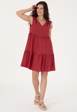 Kadın Vişne Mini Boy Dokuma Elbise - 50299166020