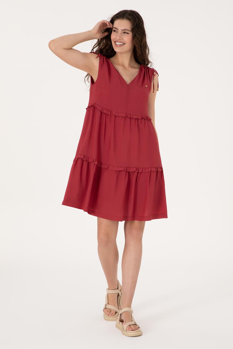 Kadın Vişne Mini Boy Dokuma Elbise