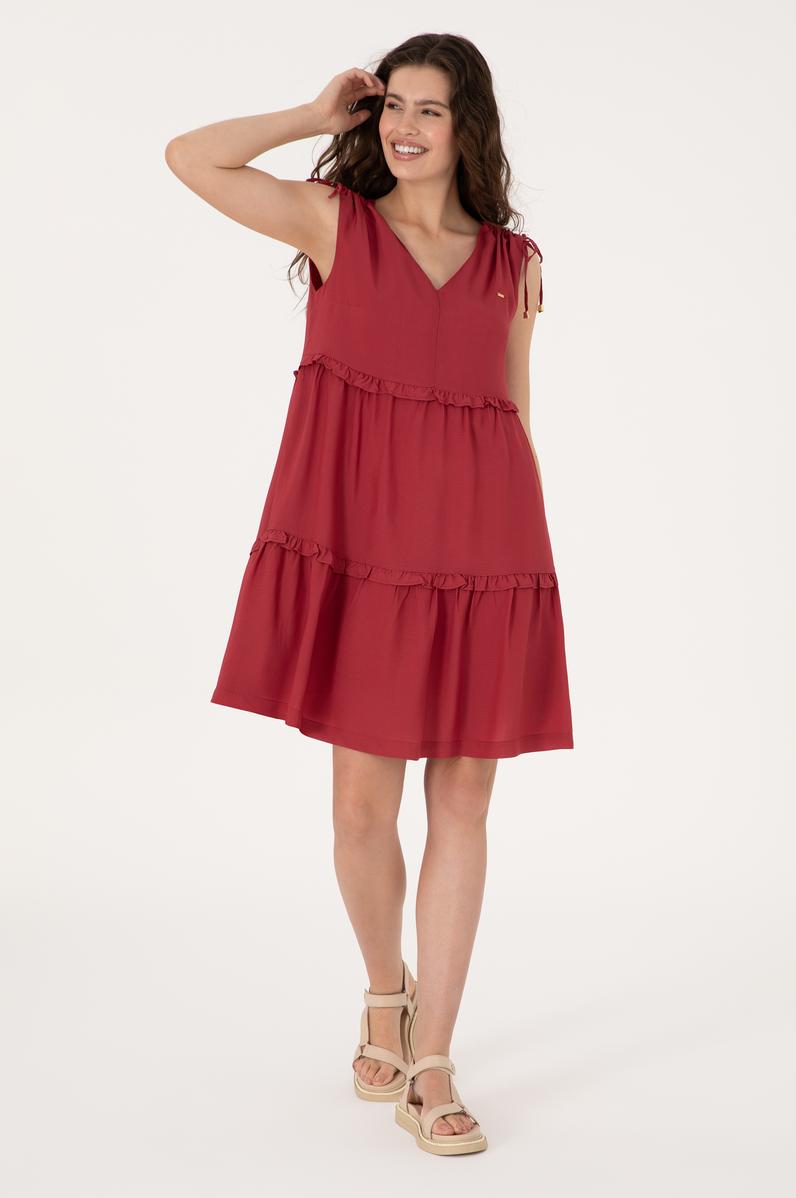 Kadın Vişne Mini Boy Dokuma Elbise