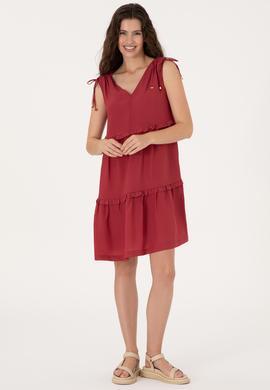 Kadın Vişne Mini Boy Dokuma Elbise - 50299166020