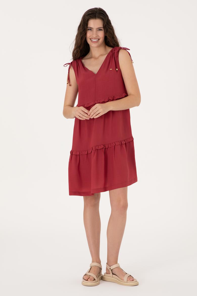 Kadın Vişne Mini Boy Dokuma Elbise - 50299166020