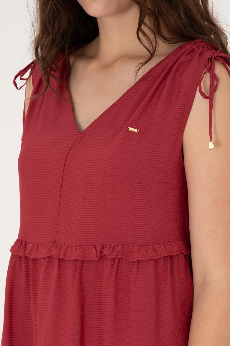 Kadın Vişne Mini Boy Dokuma Elbise - 50299166020