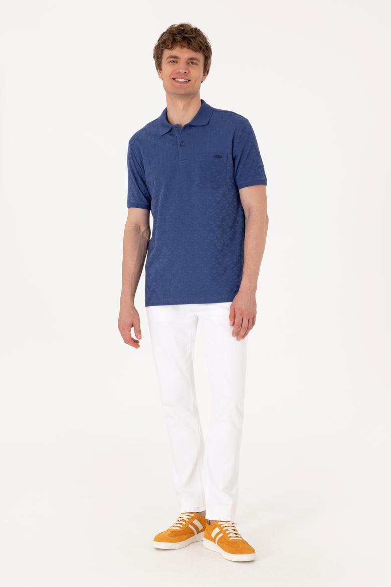 Erkek Regular Fit Polo Yaka Açık Lacivert Dokulu Tişört - 50299570053