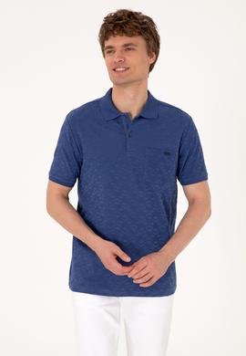 Erkek Regular Fit Polo Yaka Açık Lacivert Dokulu Tişört - 50299570053