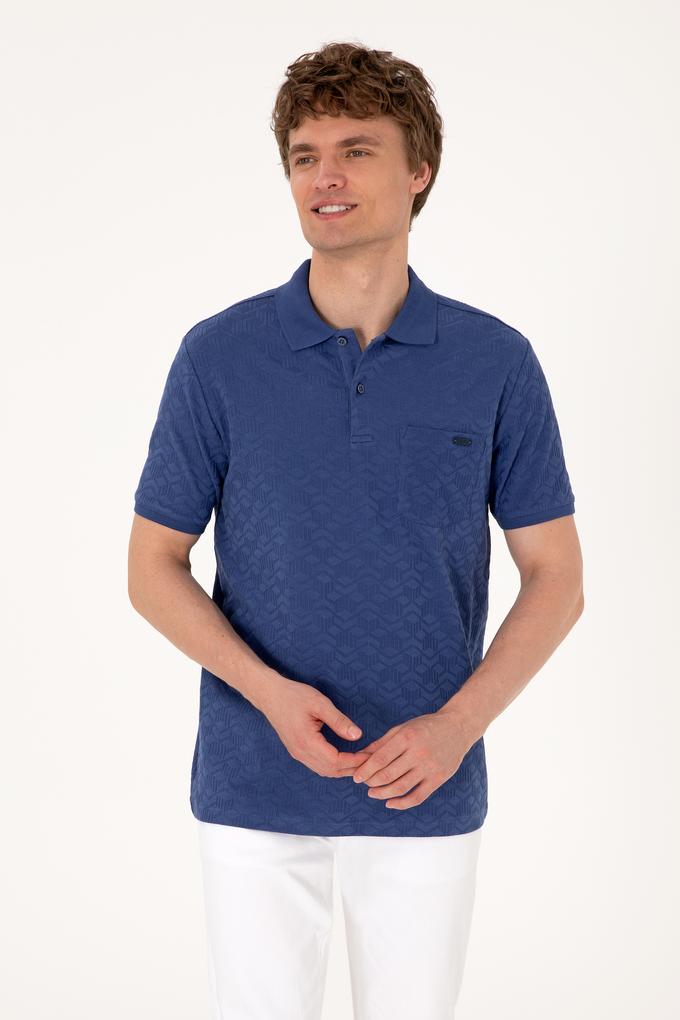 Erkek Regular Fit Polo Yaka Açık Lacivert Dokulu Tişört