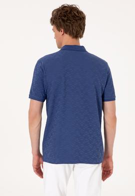 Erkek Regular Fit Polo Yaka Açık Lacivert Dokulu Tişört - 50299570053