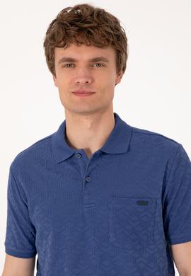Erkek Regular Fit Polo Yaka Açık Lacivert Dokulu Tişört - 50299570053
