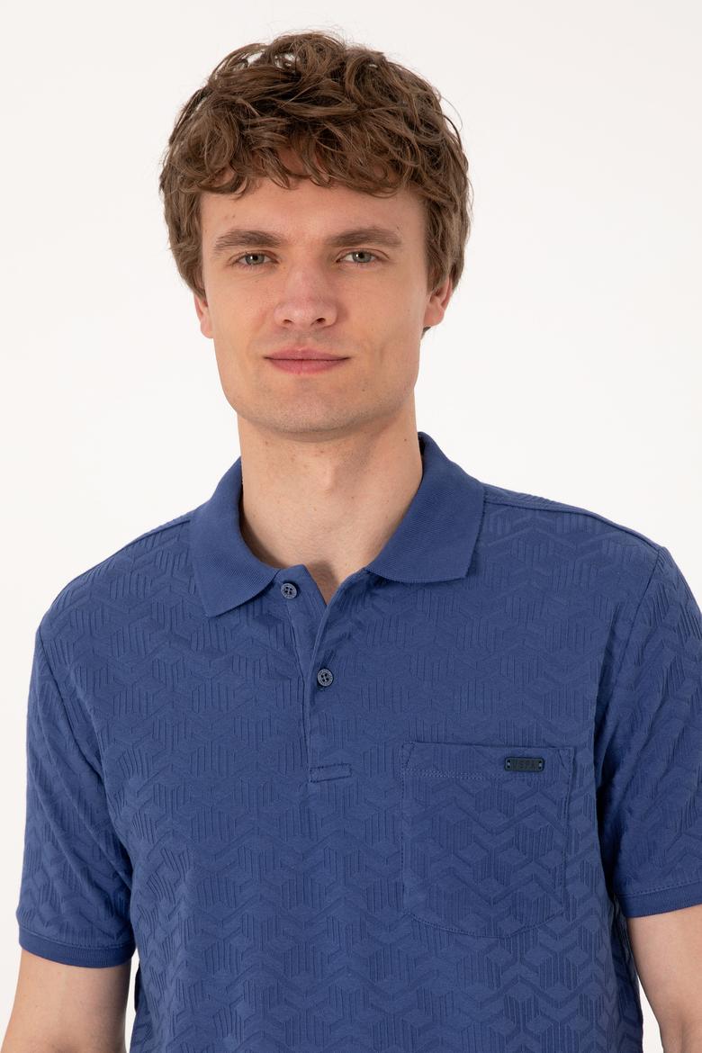 Erkek Regular Fit Polo Yaka Açık Lacivert Dokulu Tişört - 50299570053