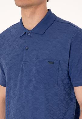 Erkek Regular Fit Polo Yaka Açık Lacivert Dokulu Tişört - 50299570053