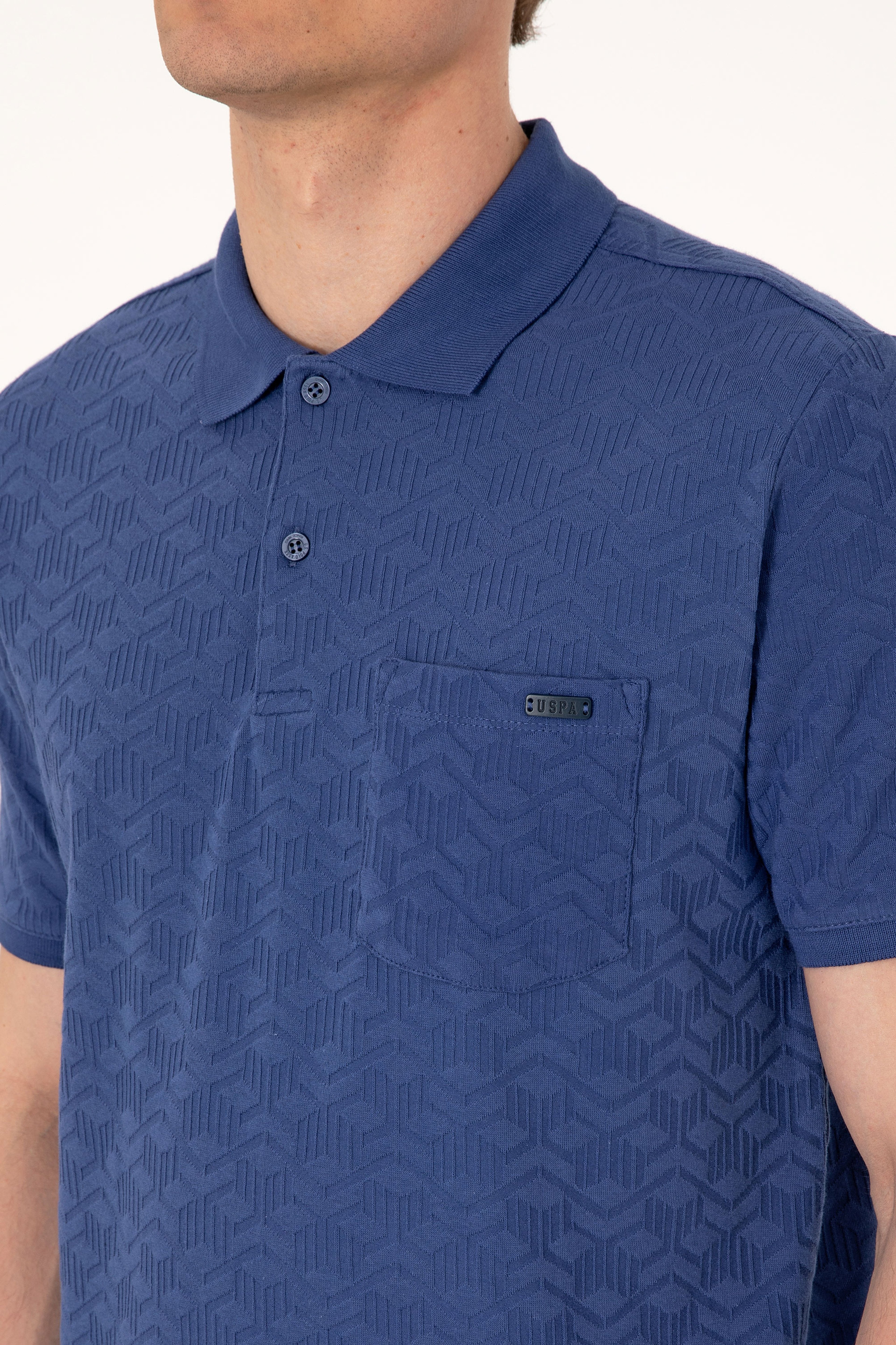 Erkek Regular Fit Polo Yaka Açık Lacivert Dokulu Tişört - Image 7