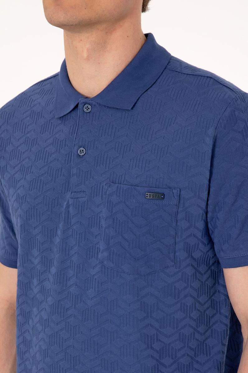 Erkek Regular Fit Polo Yaka Açık Lacivert Dokulu Tişört