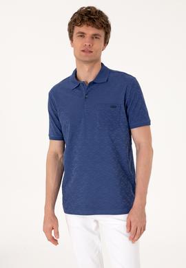 Erkek Regular Fit Polo Yaka Açık Lacivert Dokulu Tişört - 50299570053