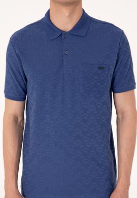 Erkek Regular Fit Polo Yaka Açık Lacivert Dokulu Tişört - 50299570053