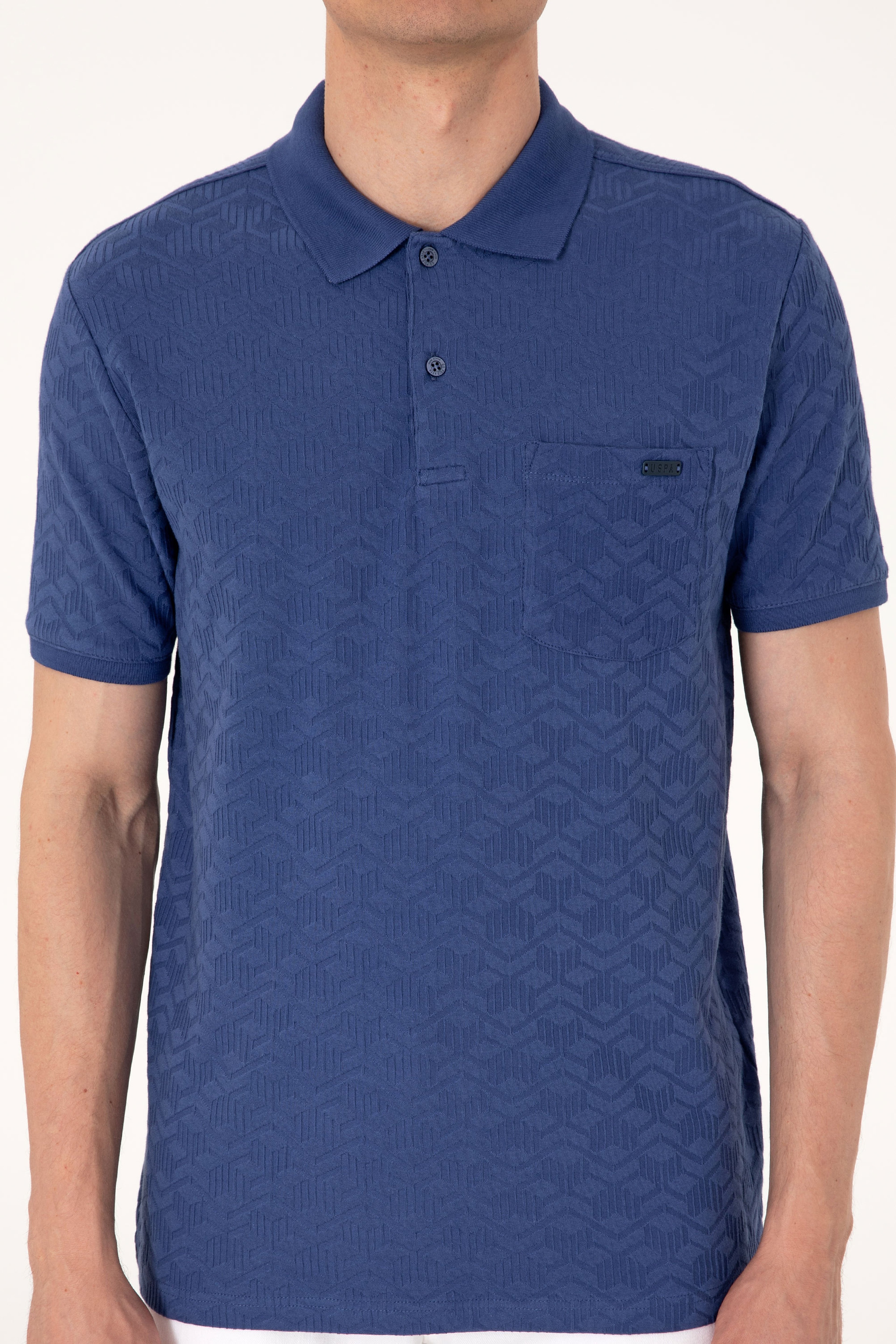 Erkek Regular Fit Polo Yaka Açık Lacivert Dokulu Tişört - Image 6