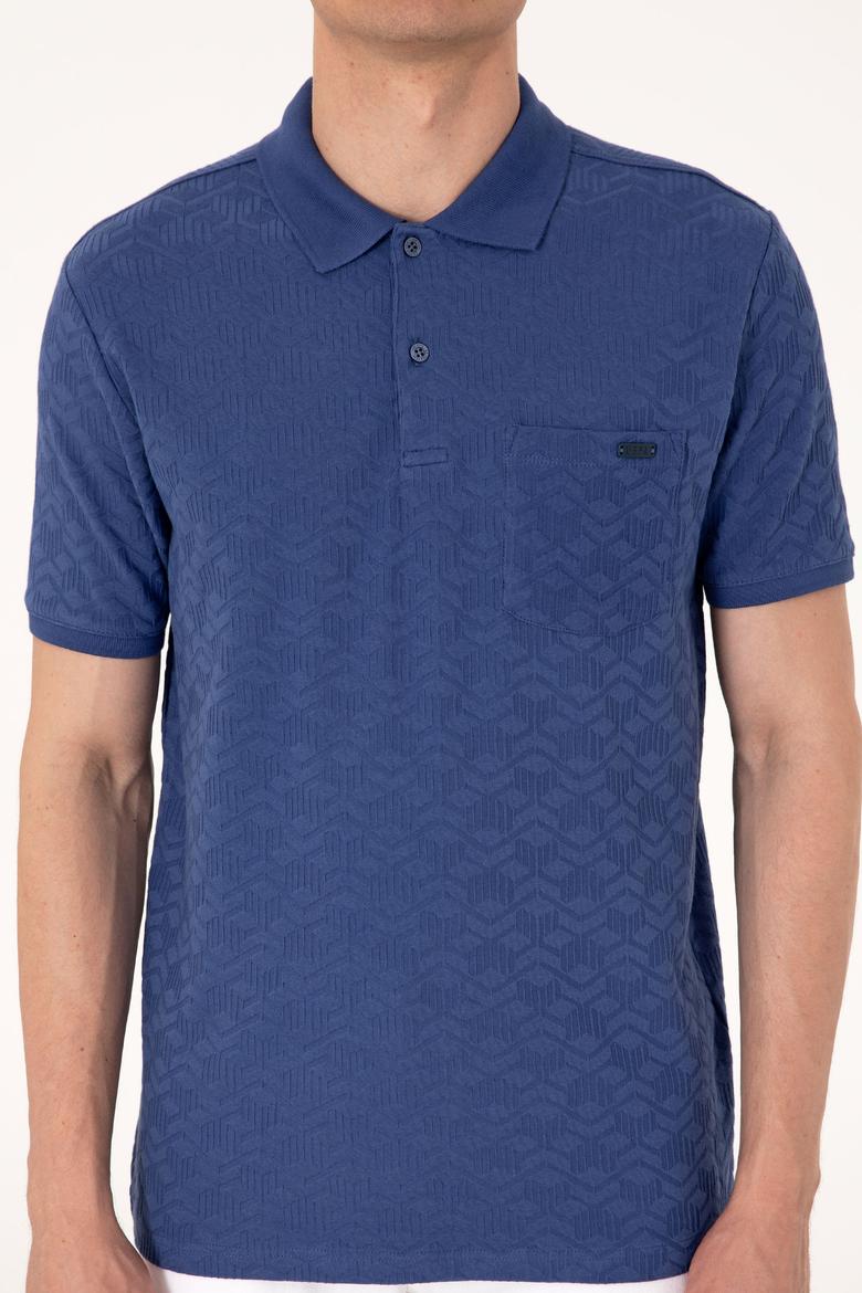 Erkek Regular Fit Polo Yaka Açık Lacivert Dokulu Tişört - 50299570053