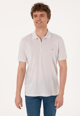 Erkek Regular Fit Fermuarlı Açık Gri Tişört - 50300363037