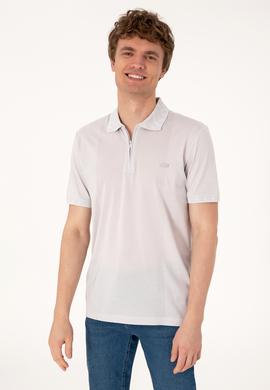 Erkek Regular Fit Fermuarlı Açık Gri Tişört - 50300363037