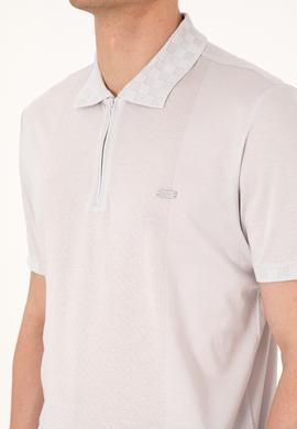 Erkek Regular Fit Fermuarlı Açık Gri Tişört - 50300363037