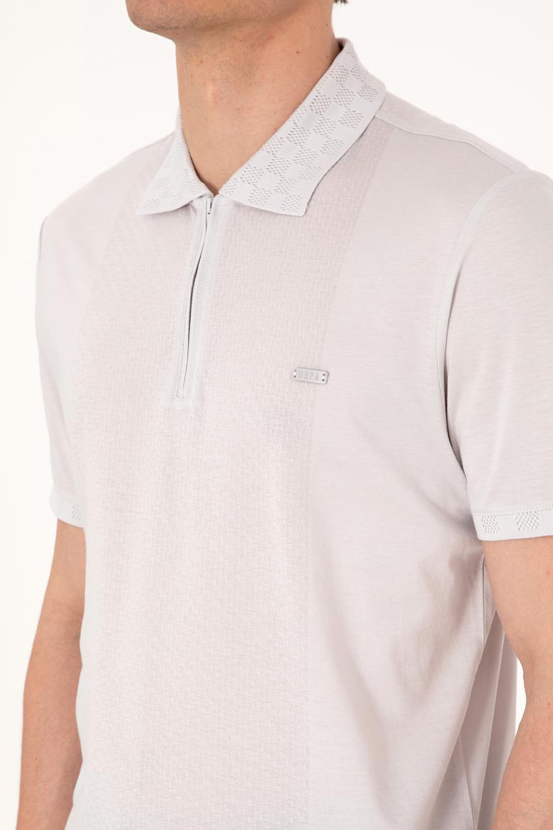 Erkek Regular Fit Fermuarlı Açık Gri Tişört - 50300363037