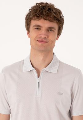 Erkek Regular Fit Fermuarlı Açık Gri Tişört - 50300363037