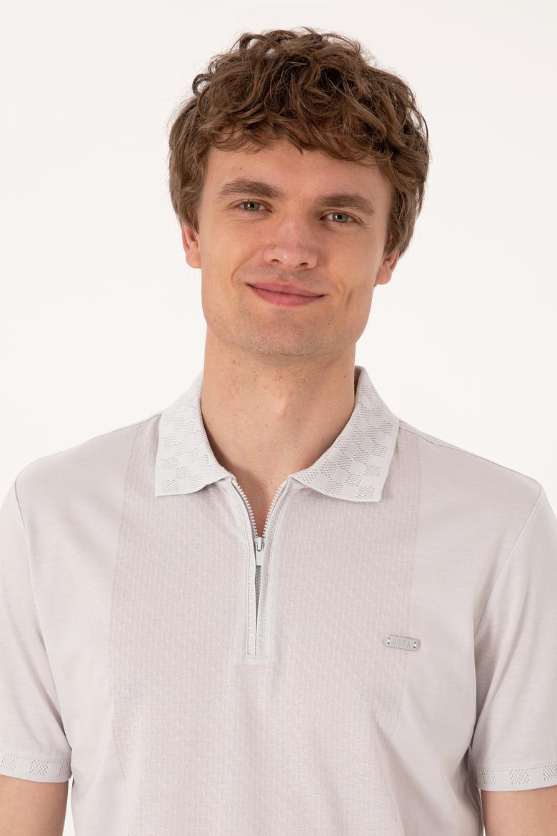 Erkek Regular Fit Fermuarlı Açık Gri Tişört - 50300363037