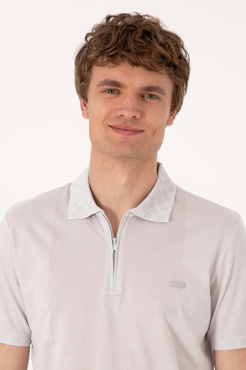 Erkek Regular Fit Fermuarlı Açık Gri Tişört