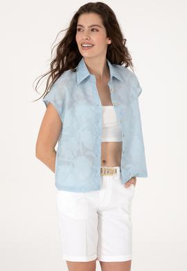Kadın Açık Mavi Kısa Kollu Gömlek - 50299656011