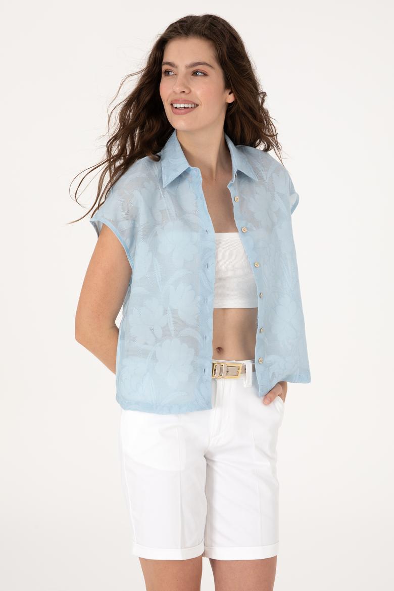 Kadın Açık Mavi Kısa Kollu Gömlek - 50299656011