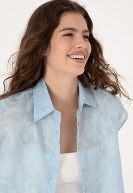 Kadın Açık Mavi Kısa Kollu Gömlek - 50299656011