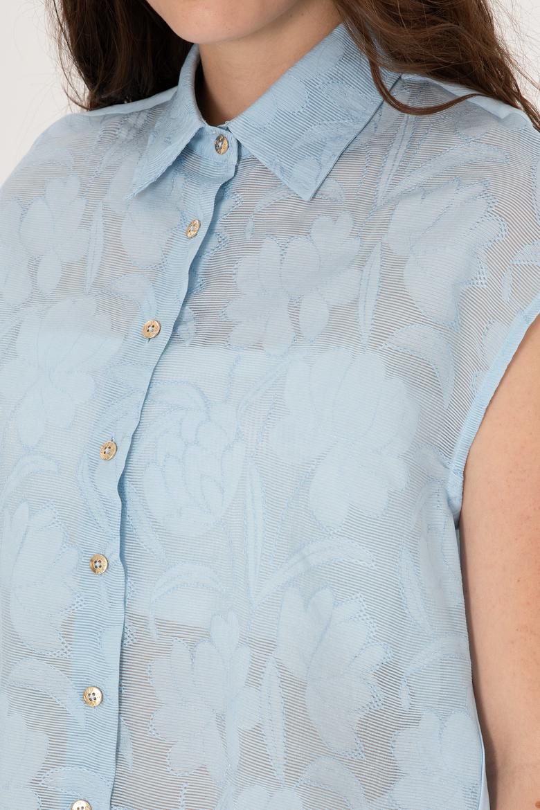 Kadın Açık Mavi Kısa Kollu Gömlek - 50299656011