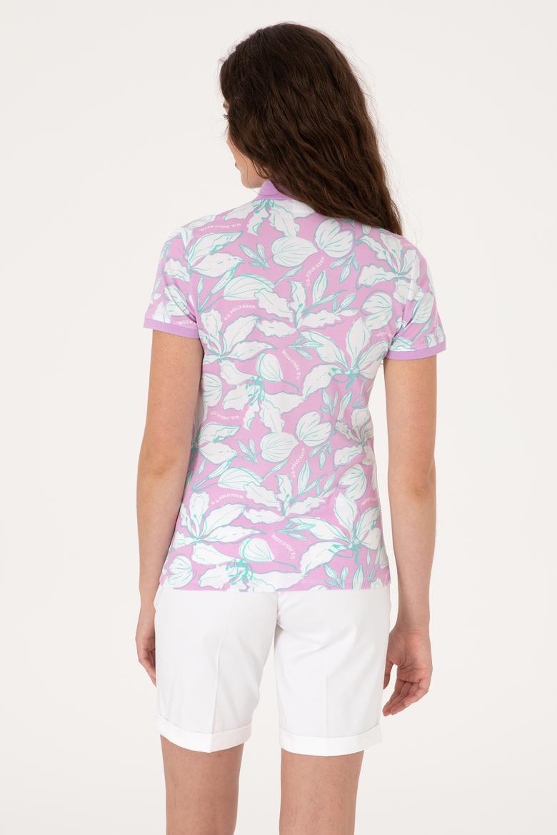 Kadın Fuşya Desenli Polo Yaka Tişört - 50300770003