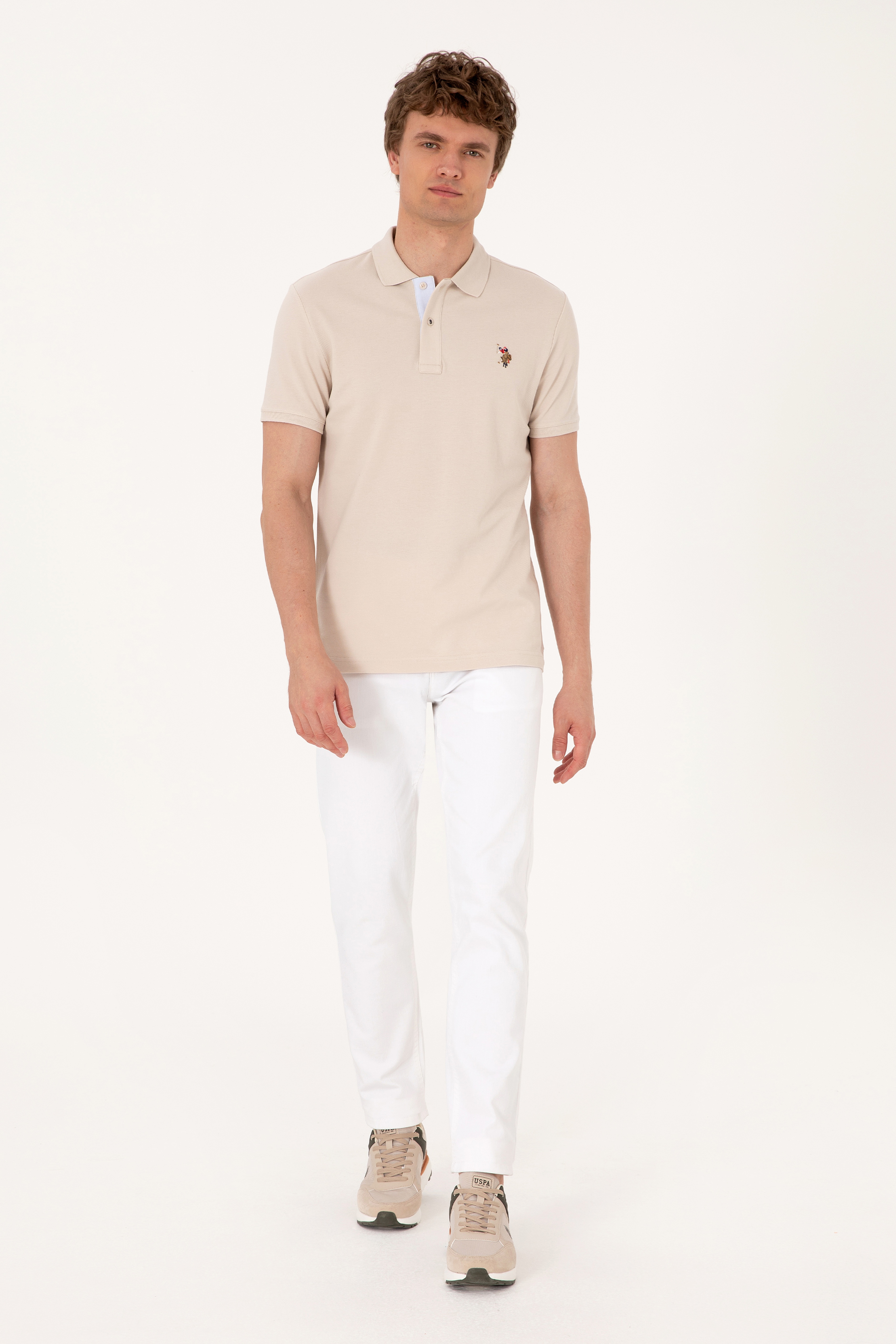Erkek Slim Fit Polo Yaka Taş Basic Tişört