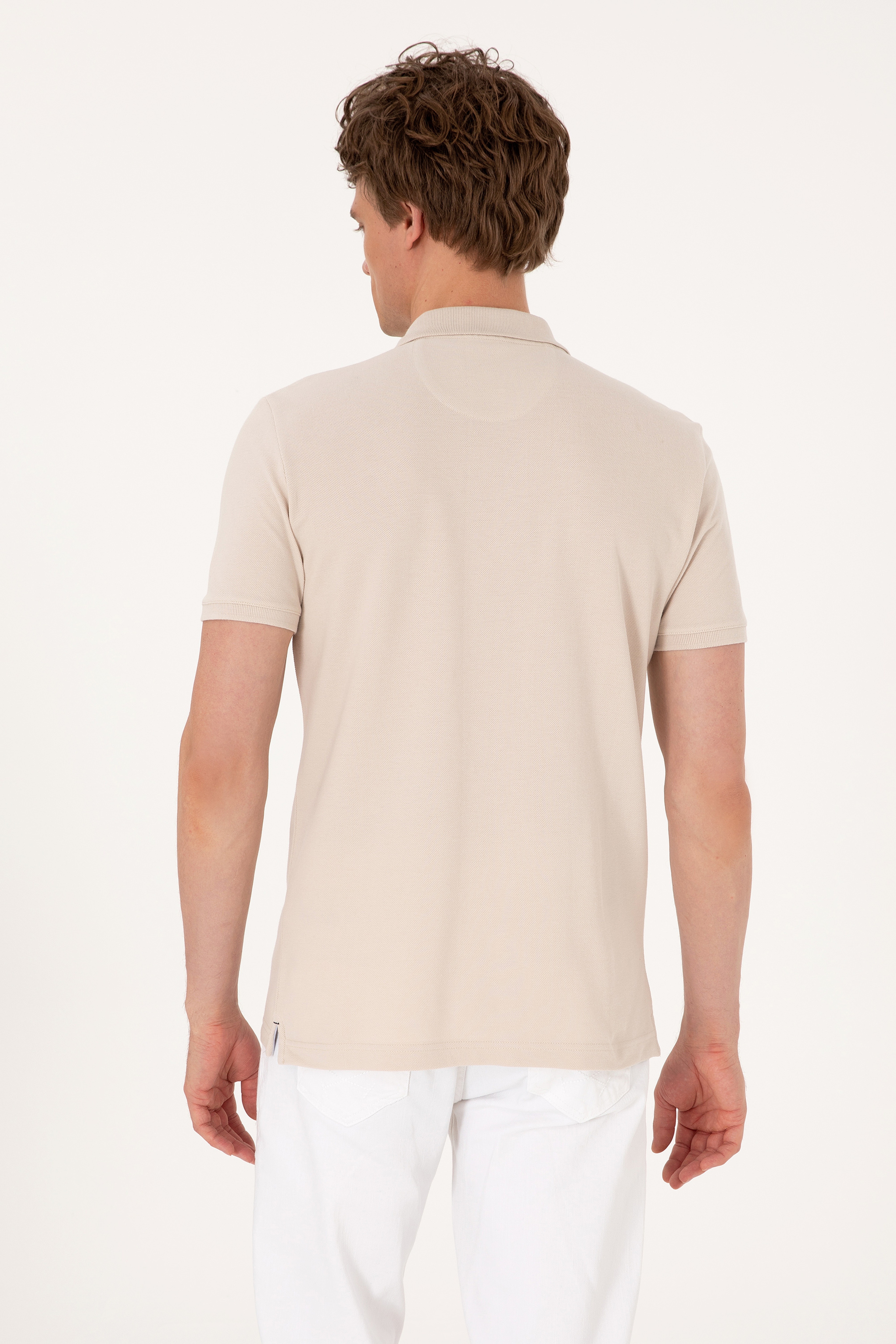 Erkek Slim Fit Polo Yaka Taş Basic Tişört - Image 5