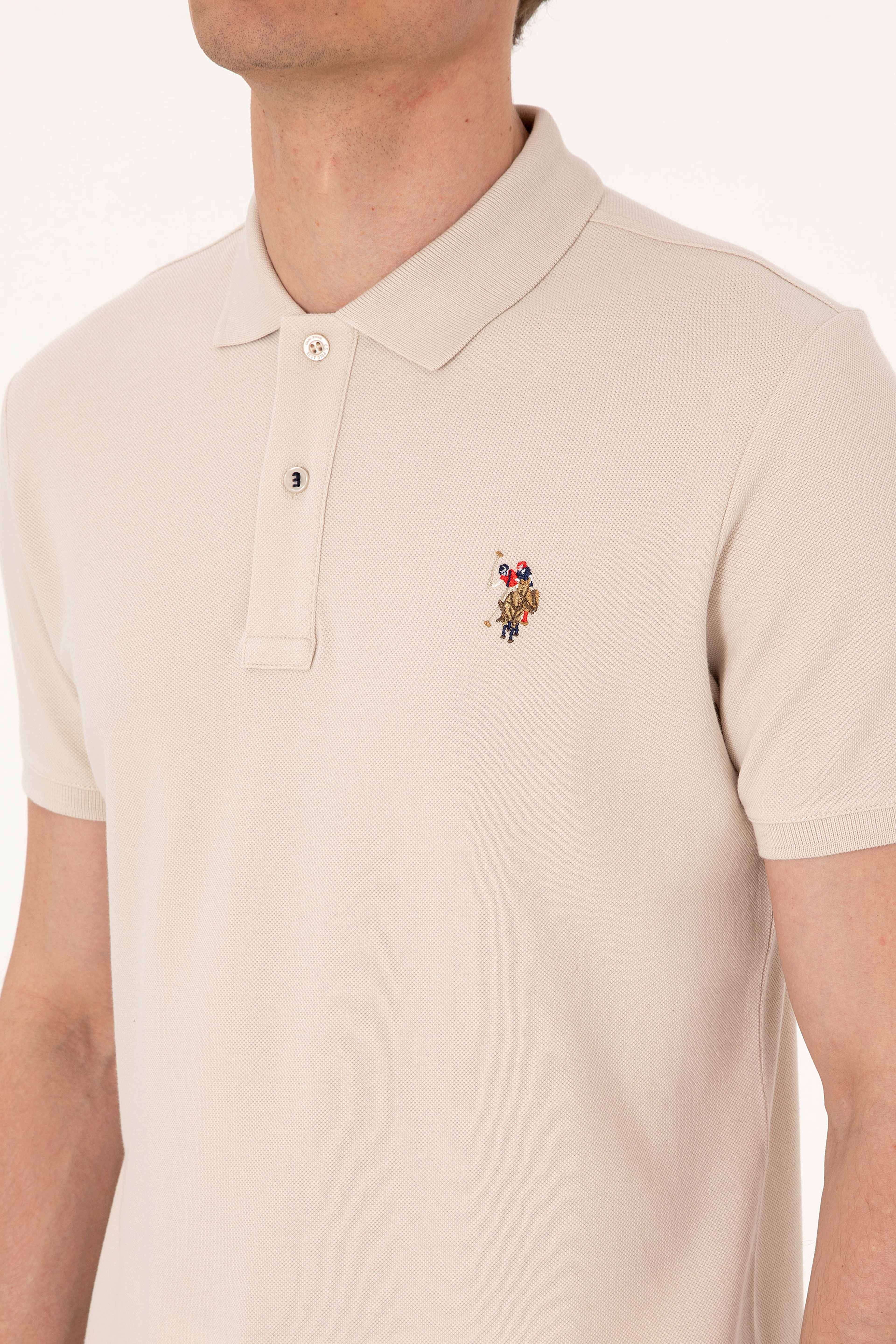 Erkek Slim Fit Polo Yaka Taş Basic Tişört - Image 7