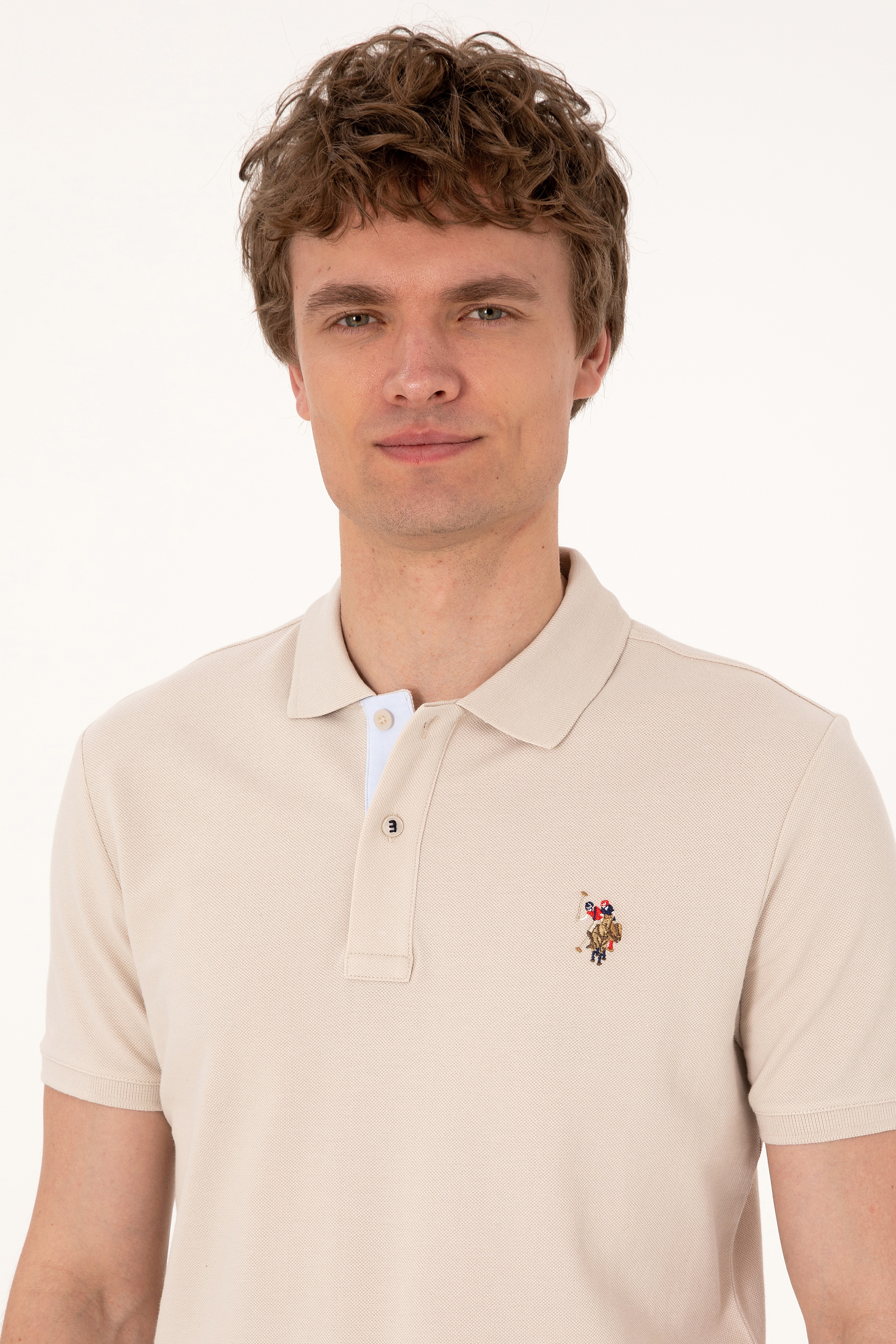 Erkek Slim Fit Polo Yaka Taş Basic Tişört - Image 2