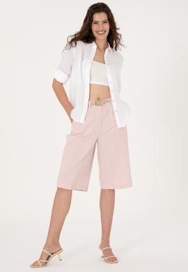 Kadın Beyaz Keten Uzun Kollu Gömlek - 50299791030