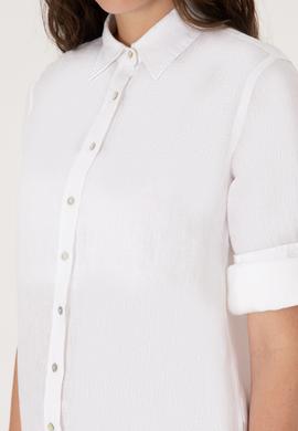 Kadın Beyaz Keten Uzun Kollu Gömlek - 50299791030